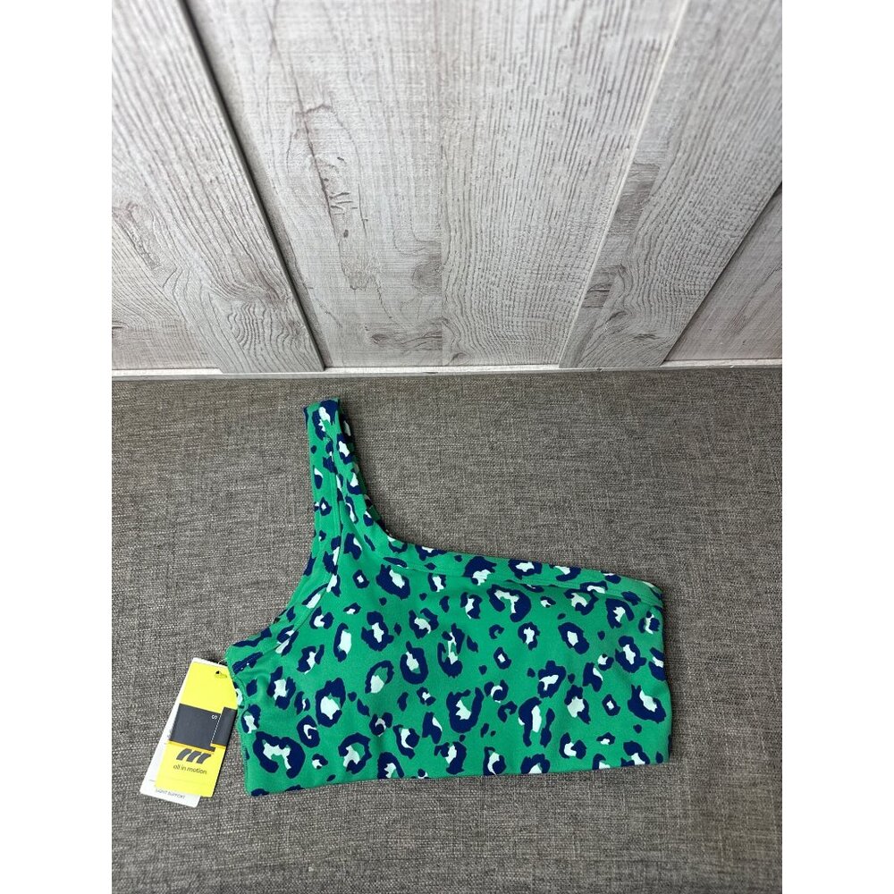 One-Shoulder Green & Blue Leopard Sports Bra By All In Motion Womens Size Small